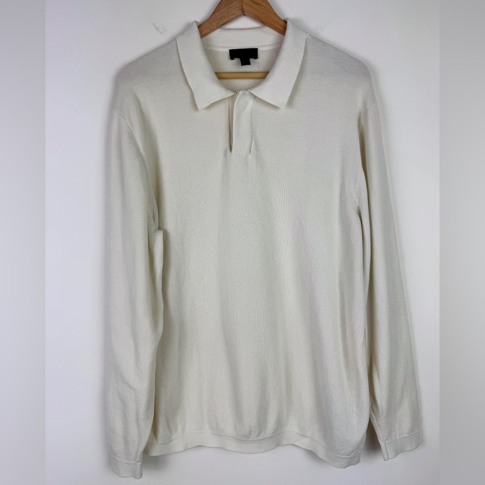 Magaschoni Men Cream Knit Collared Shirt
